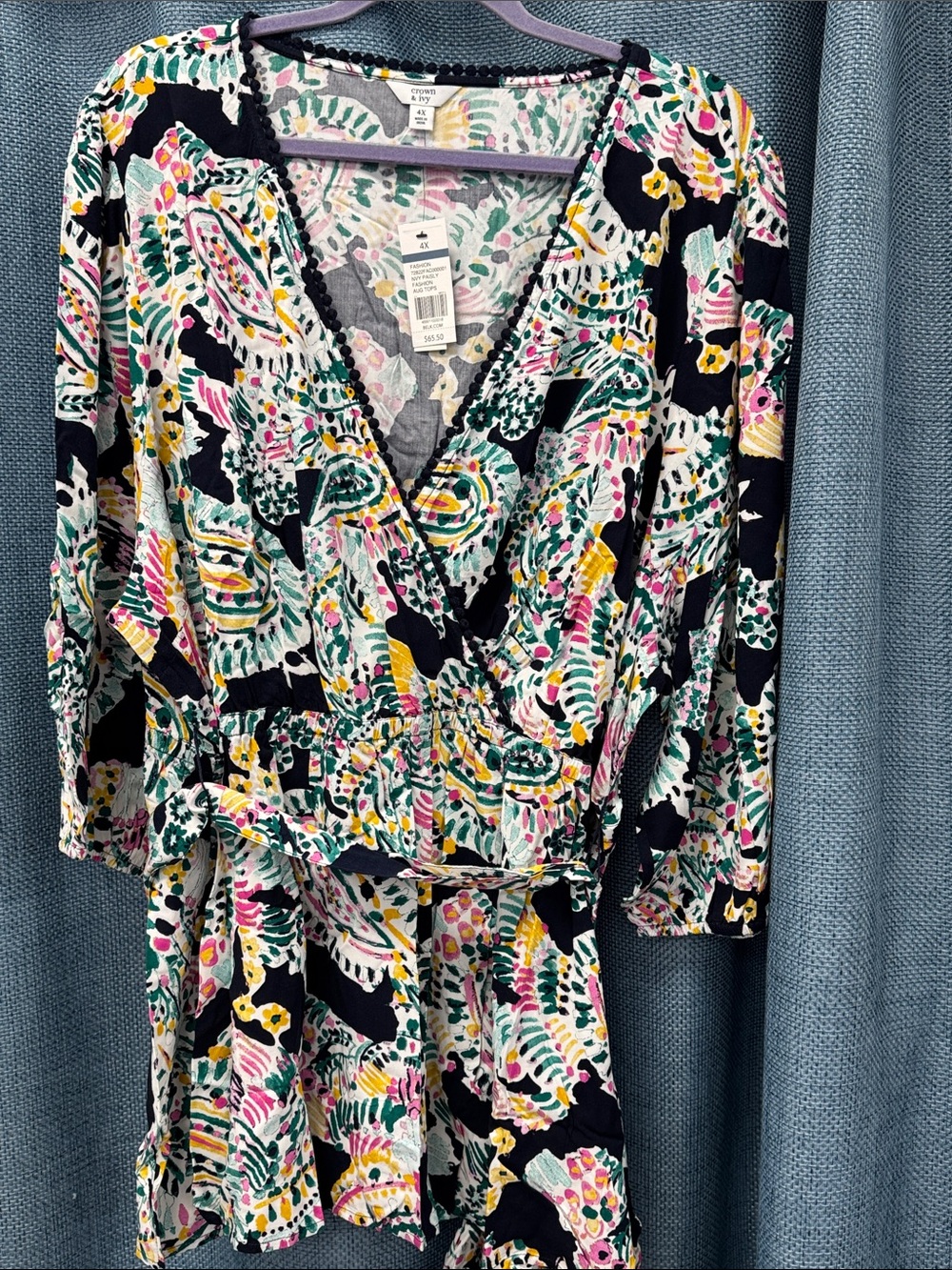 crown & ivy Black Floral Print Top with Pink, Yellow & Green Accents